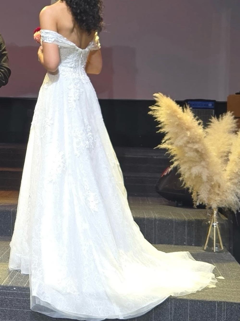 Off-Shoulder White Lace Bridal Gown